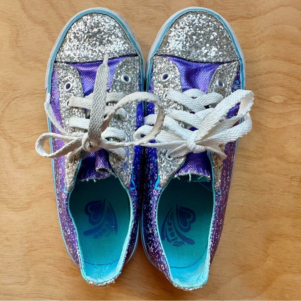 The Children’s Place Girls Glitter Sneakers Size 1 Purple Blue Silver Lace Up